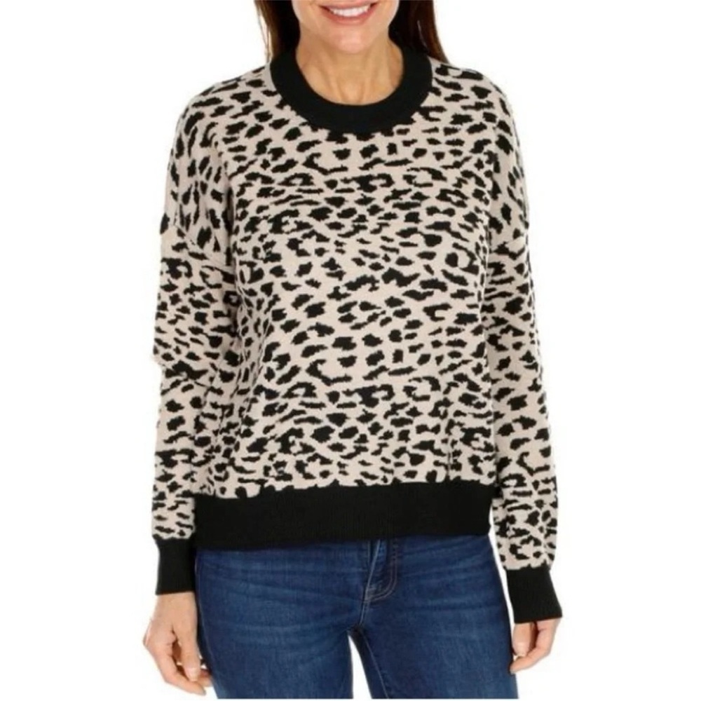 T Tahari Woman Cheetah Print Crew Neck Sweater Size 1X Baddie Cozy Eclectic Chic